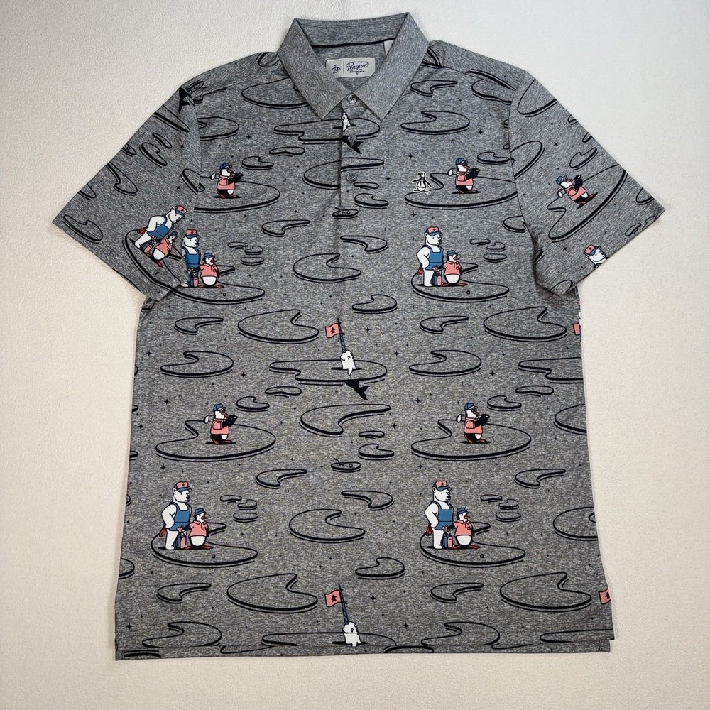 Original Penguin Golf Polo Men's L Gray Polar Bear Pete Stretch Performance